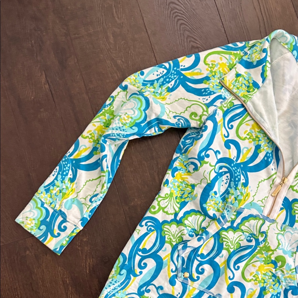 Lilly Pulitzer Sweatshirt Womens Medium Skipper Popover 1/2 Zip Crystal Coast - Picture 4 of 7